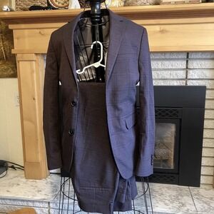 INC Men's Slim-Fit Suit Jacket & Trouser Slacks Size XS Deep Plum Striped Plaid